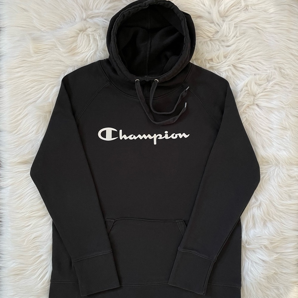 Champion Script Logo Hoodie (Black-Size M) pre-owned